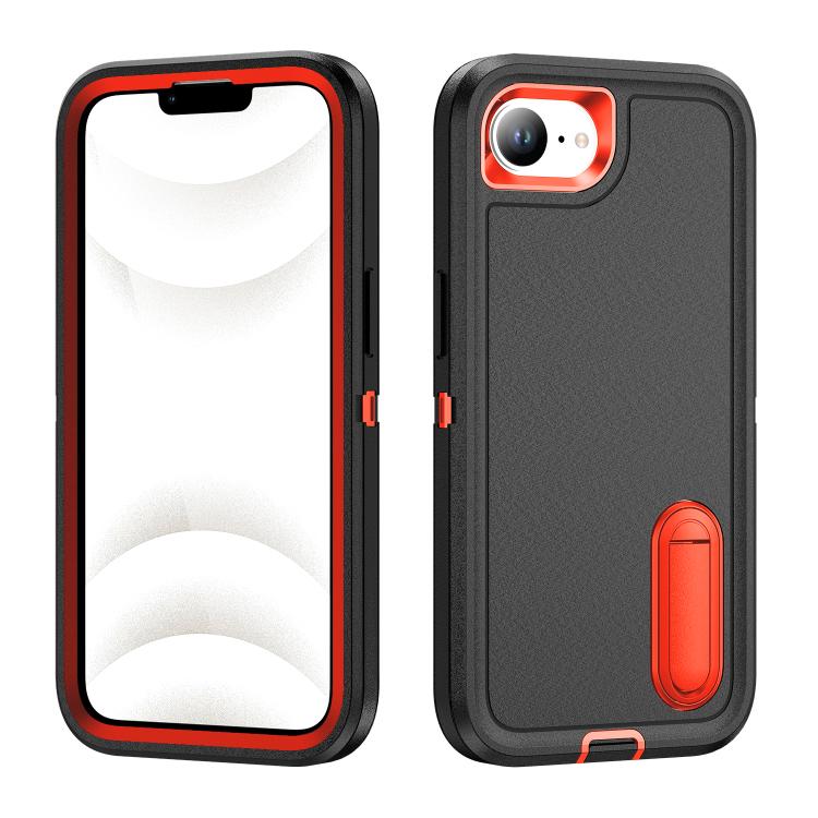 Rugged PC + Silicone Phone Case with Holder, For iPhone 17e / 16e, For iPhone 17