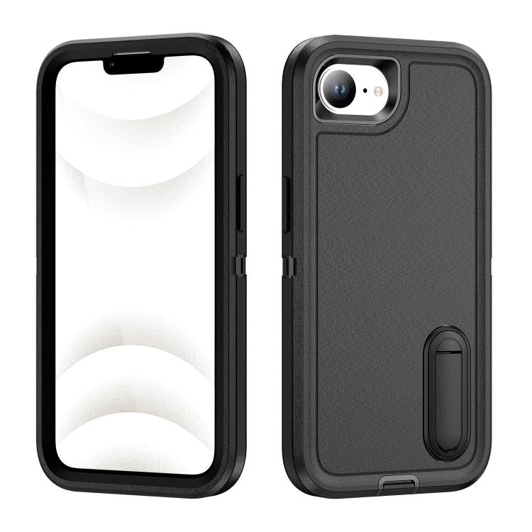 Rugged PC + Silicone Phone Case with Holder, For iPhone 17e / 16e, For iPhone 17