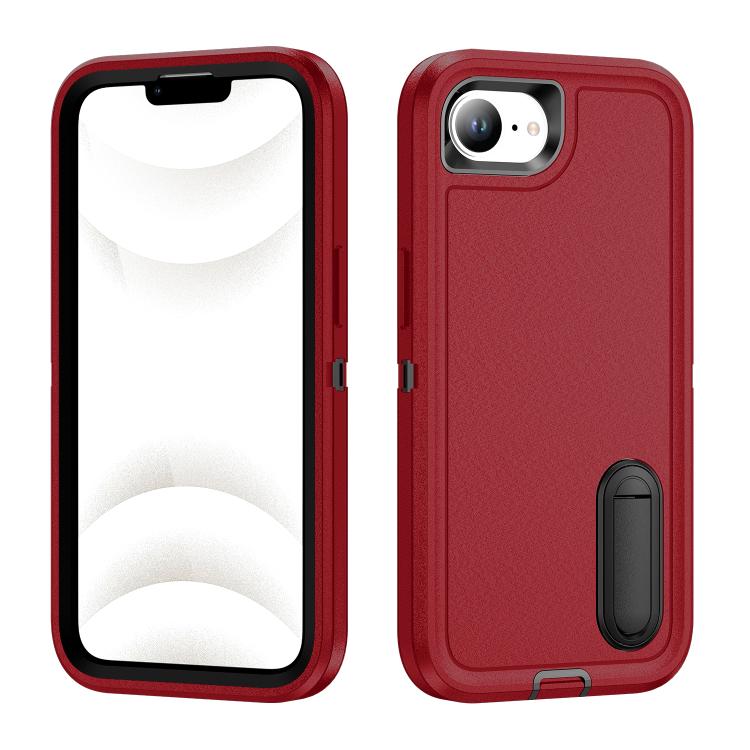 Rugged PC + Silicone Phone Case with Holder, For iPhone 17e / 16e, For iPhone 17