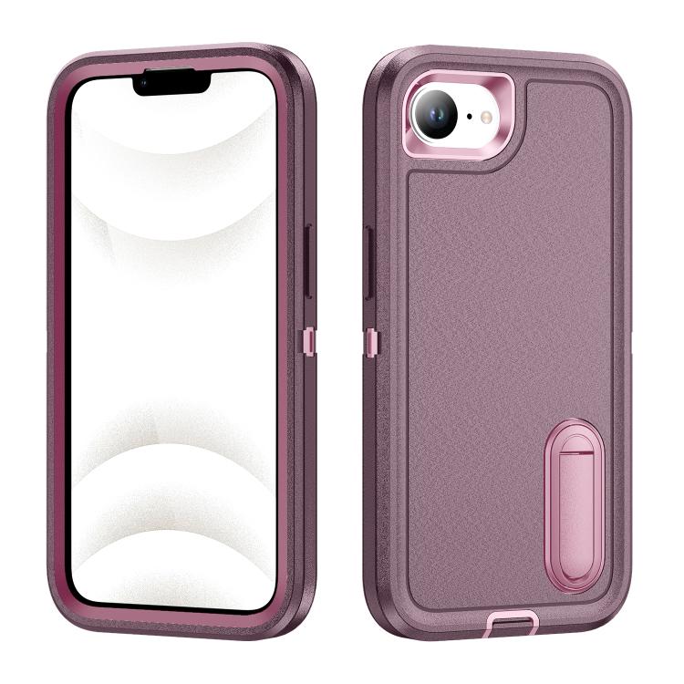 Rugged PC + Silicone Phone Case with Holder, For iPhone 17e / 16e, For iPhone 17