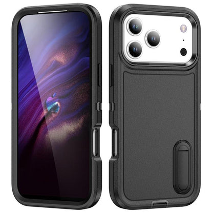 Rugged PC + Silicone Phone Case with Holder, For iPhone 18 Pro / 17 Pro, For iPhone 18 Pro Max / 17 Pro Max