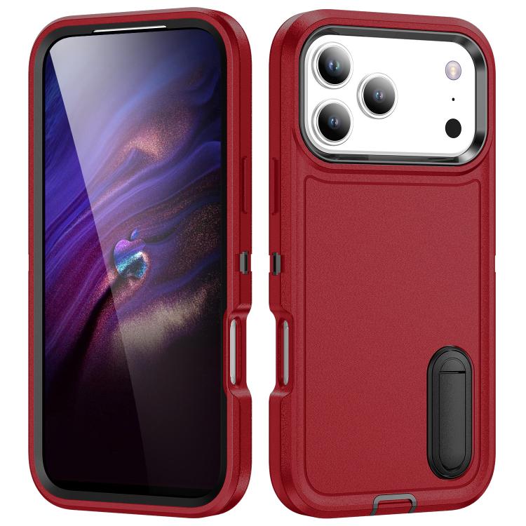 Rugged PC + Silicone Phone Case with Holder, For iPhone 18 Pro / 17 Pro, For iPhone 18 Pro Max / 17 Pro Max