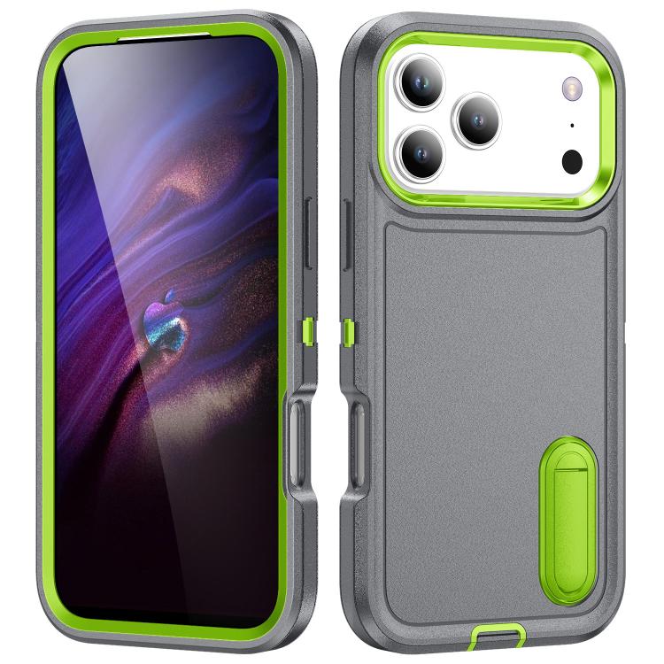 Rugged PC + Silicone Phone Case with Holder, For iPhone 18 Pro / 17 Pro, For iPhone 18 Pro Max / 17 Pro Max