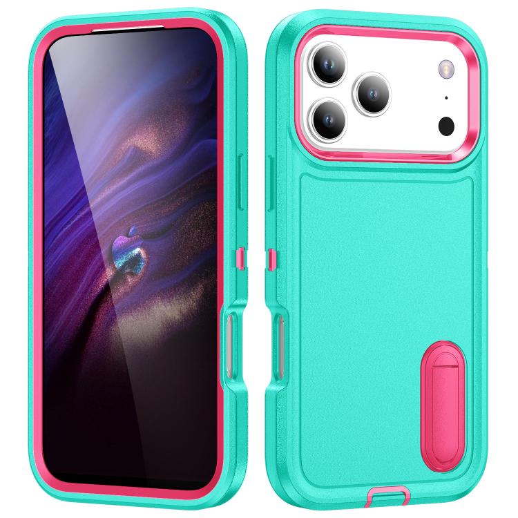 Rugged PC + Silicone Phone Case with Holder, For iPhone 18 Pro / 17 Pro, For iPhone 18 Pro Max / 17 Pro Max