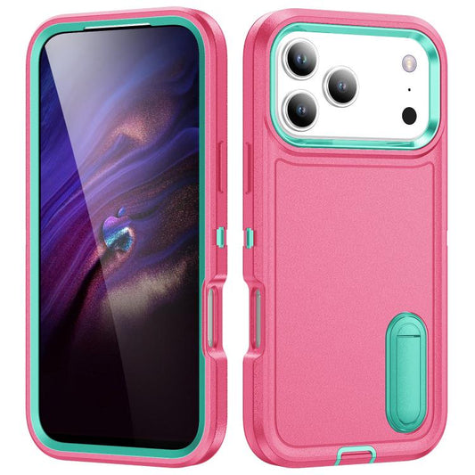 Rugged PC + Silicone Phone Case with Holder, For iPhone 18 Pro / 17 Pro, For iPhone 18 Pro Max / 17 Pro Max