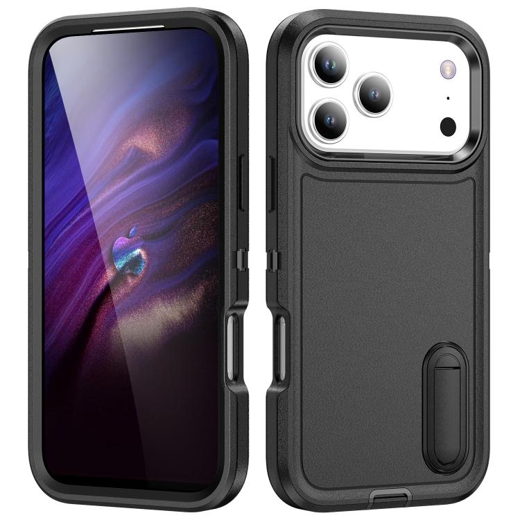 Rugged PC + Silicone Phone Case with Holder, For iPhone 18 Pro / 17 Pro, For iPhone 18 Pro Max / 17 Pro Max