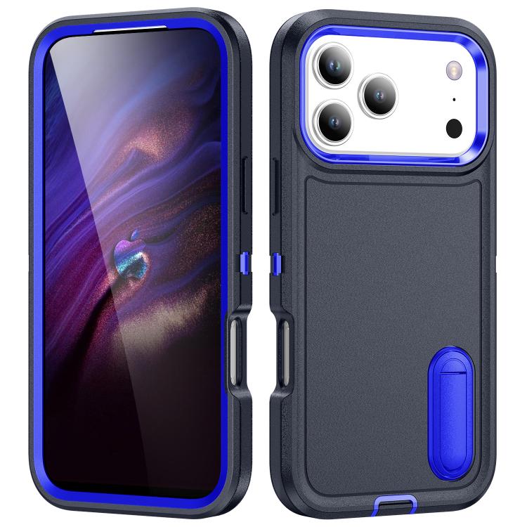 Rugged PC + Silicone Phone Case with Holder, For iPhone 18 Pro / 17 Pro, For iPhone 18 Pro Max / 17 Pro Max
