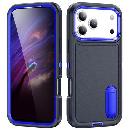 Rugged PC + Silicone Phone Case with Holder, For iPhone 18 Pro / 17 Pro, For iPhone 18 Pro Max / 17 Pro Max