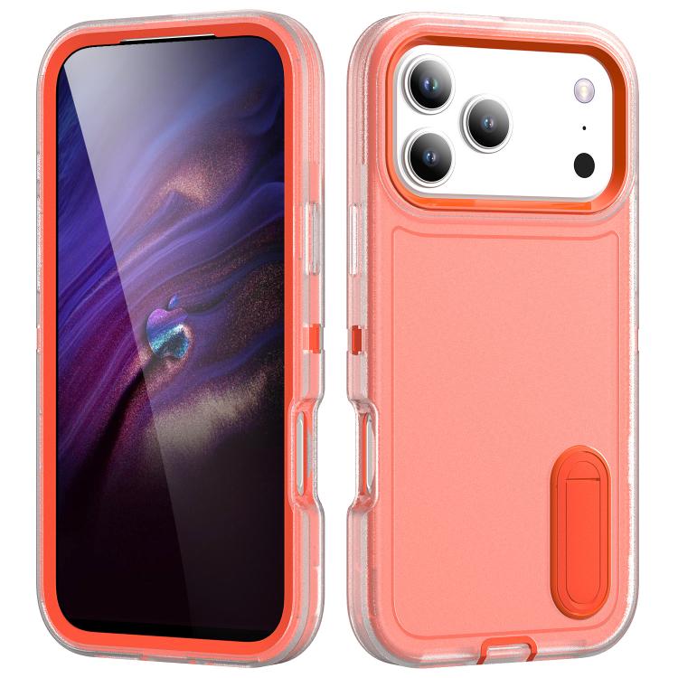 Rugged PC + Silicone Phone Case with Holder, For iPhone 18 Pro / 17 Pro, For iPhone 18 Pro Max / 17 Pro Max