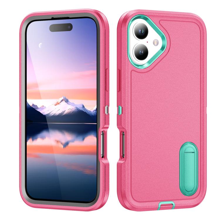 Rugged PC + Silicone Phone Case with Holder, For iPhone 17e / 16e, For iPhone 17