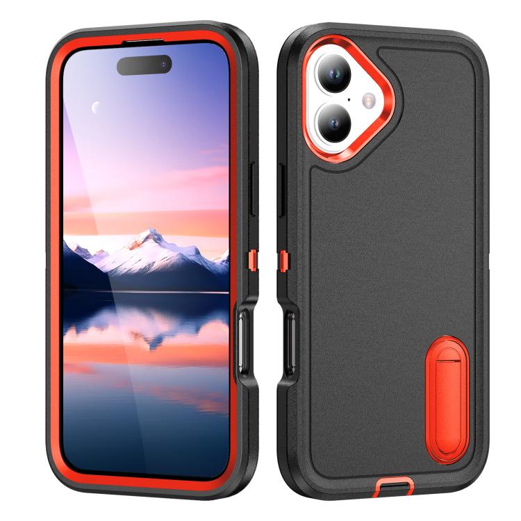 Rugged PC + Silicone Phone Case with Holder, For iPhone 17e / 16e, For iPhone 17