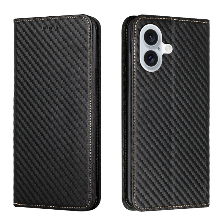 Carbon Fiber Texture Magnetic Flip Leather Phone Case, For iPhone Air, For iPhone 16 Pro Max, For iPhone 16 Pro, For iPhone 16 Plus