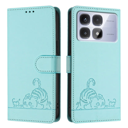 Cat Rat Embossed Pattern RFID Leather Phone Case with Lanyard