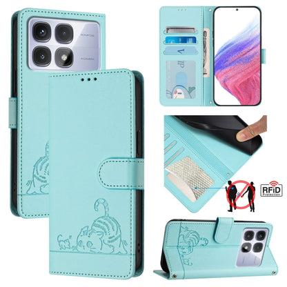 Cat Rat Embossed Pattern RFID Leather Phone Case with Lanyard, For Redmi 14C 4G, For Redmi K70 Ultra 5G Global, For Redmi 13 4G