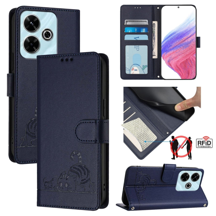 Cat Rat Embossed Pattern RFID Leather Phone Case with Lanyard, For Redmi 14C 4G, For Redmi K70 Ultra 5G Global, For Redmi 13 4G