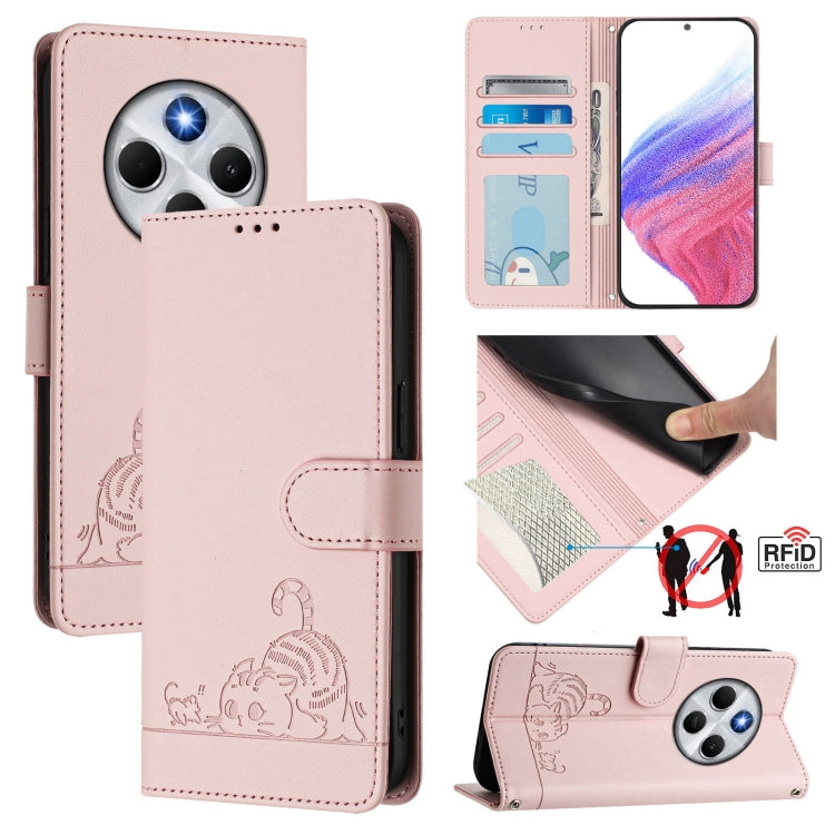 Cat Rat Embossed Pattern RFID Leather Phone Case with Lanyard, For Redmi 14C 4G, For Redmi K70 Ultra 5G Global, For Redmi 13 4G