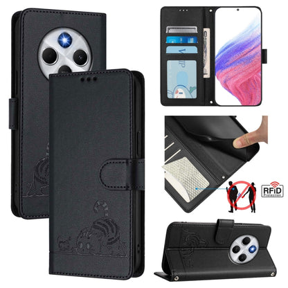 Cat Rat Embossed Pattern RFID Leather Phone Case with Lanyard, For Redmi 14C 4G, For Redmi K70 Ultra 5G Global, For Redmi 13 4G