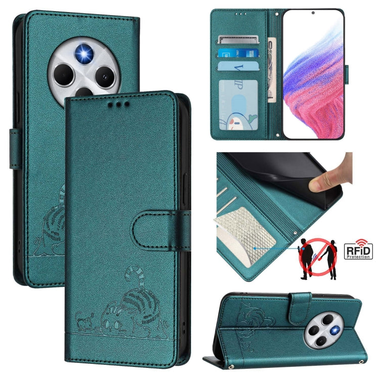 Cat Rat Embossed Pattern RFID Leather Phone Case with Lanyard, For Redmi 14C 4G, For Redmi K70 Ultra 5G Global, For Redmi 13 4G