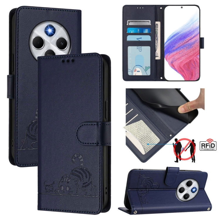 Cat Rat Embossed Pattern RFID Leather Phone Case with Lanyard, For Redmi 14C 4G, For Redmi K70 Ultra 5G Global, For Redmi 13 4G