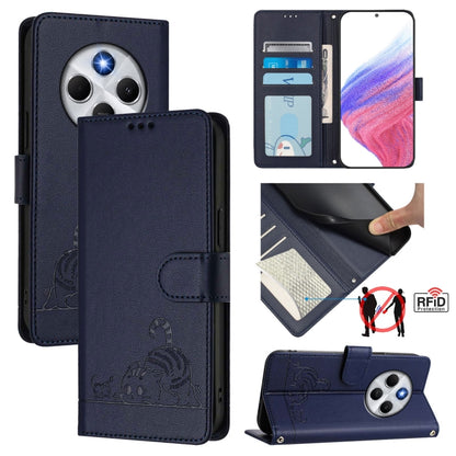 Cat Rat Embossed Pattern RFID Leather Phone Case with Lanyard, For Redmi 14C 4G, For Redmi K70 Ultra 5G Global, For Redmi 13 4G