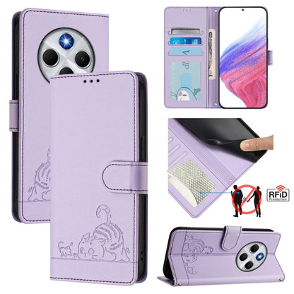 Cat Rat Embossed Pattern RFID Leather Phone Case with Lanyard, For Redmi 14C 4G, For Redmi K70 Ultra 5G Global, For Redmi 13 4G