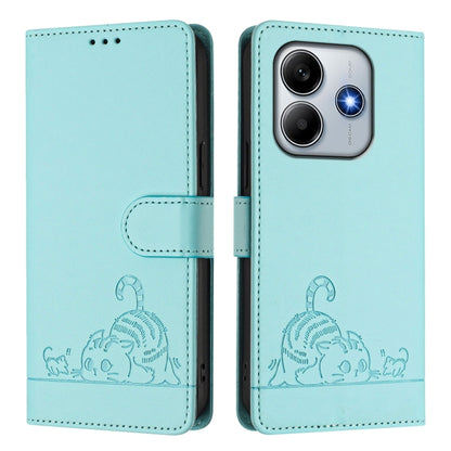 Cat Rat Embossed Pattern RFID Leather Phone Case with Lanyard, For Redmi Note 14 5G, For Redmi Note 14 Pro 5G, For Redmi 14C 4G, For Redmi K70 Ultra 5G Global