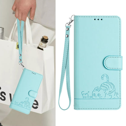 Cat Rat Embossed Pattern RFID Leather Phone Case with Lanyard, For Redmi Note 14 5G, For Redmi Note 14 Pro 5G, For Redmi 14C 4G, For Redmi K70 Ultra 5G Global