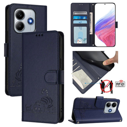 Cat Rat Embossed Pattern RFID Leather Phone Case with Lanyard, For Redmi Note 14 5G, For Redmi Note 14 Pro 5G, For Redmi 14C 4G, For Redmi K70 Ultra 5G Global