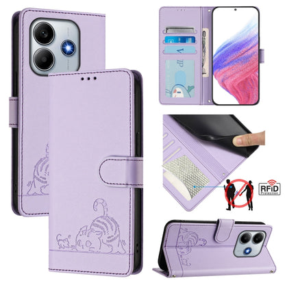 Cat Rat Embossed Pattern RFID Leather Phone Case with Lanyard, For Redmi Note 14 5G, For Redmi Note 14 Pro 5G, For Redmi 14C 4G, For Redmi K70 Ultra 5G Global