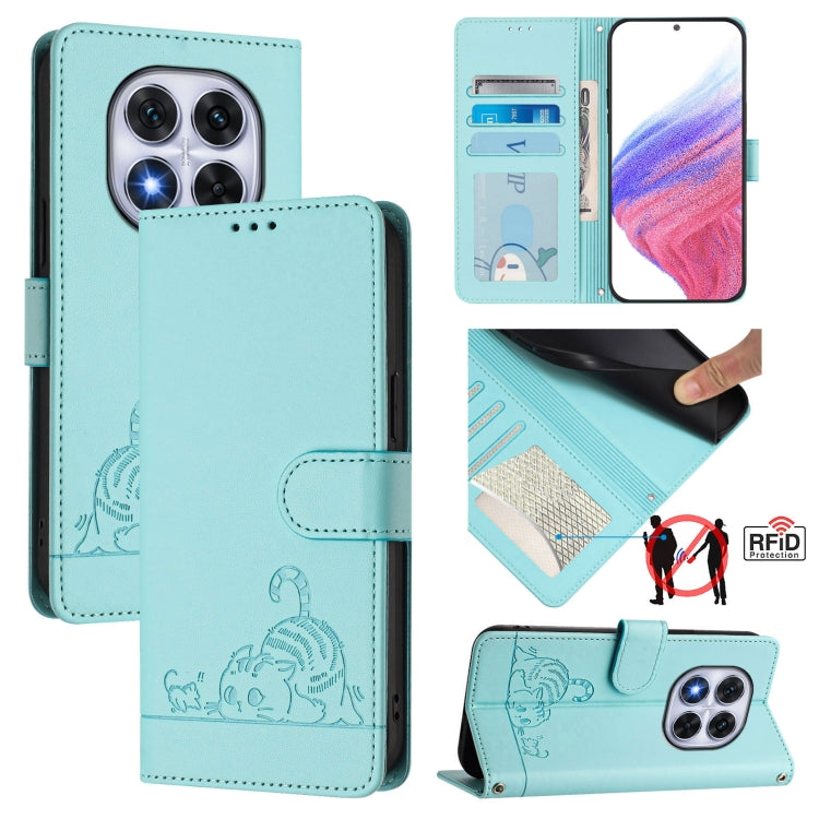 Cat Rat Embossed Pattern RFID Leather Phone Case with Lanyard, For Redmi Note 14 4G 164.84mm, For Redmi K80 5G / K80 Pro 5G, For Redmi Note 14 5G, For Redmi Note 14 Pro 5G