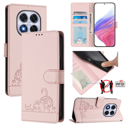 Cat Rat Embossed Pattern RFID Leather Phone Case with Lanyard, For Redmi Note 14 5G, For Redmi Note 14 Pro 5G, For Redmi 14C 4G, For Redmi K70 Ultra 5G Global