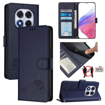 Cat Rat Embossed Pattern RFID Leather Phone Case with Lanyard, For Redmi Note 14 5G, For Redmi Note 14 Pro 5G, For Redmi 14C 4G, For Redmi K70 Ultra 5G Global