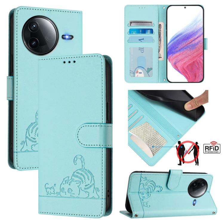 Cat Rat Embossed Pattern RFID Leather Phone Case with Lanyard