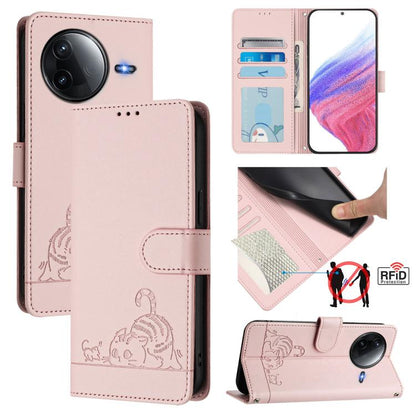 Cat Rat Embossed Pattern RFID Leather Phone Case with Lanyard, For Redmi Note 14 4G 164.84mm, For Redmi K80 5G / K80 Pro 5G, For Redmi Note 14 5G, For Redmi Note 14 Pro 5G
