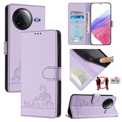 Cat Rat Embossed Pattern RFID Leather Phone Case with Lanyard, For Redmi Note 14 4G 164.84mm, For Redmi K80 5G / K80 Pro 5G, For Redmi Note 14 5G, For Redmi Note 14 Pro 5G