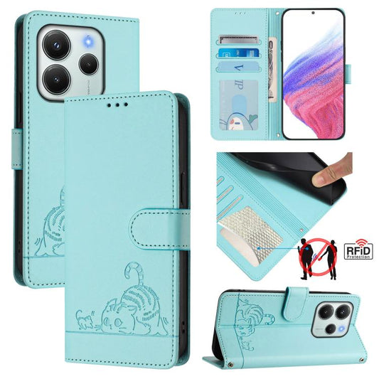 Cat Rat Embossed Pattern RFID Leather Phone Case with Lanyard, For Redmi Note 14 4G 164.84mm, For Redmi K80 5G / K80 Pro 5G, For Redmi Note 14 5G, For Redmi Note 14 Pro 5G