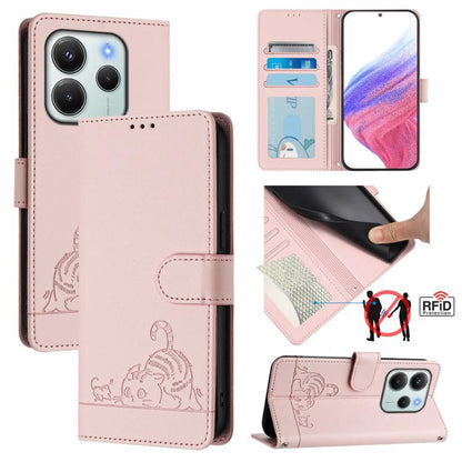 Cat Rat Embossed Pattern RFID Leather Phone Case with Lanyard, For Redmi Note 14 4G 164.84mm, For Redmi K80 5G / K80 Pro 5G, For Redmi Note 14 5G, For Redmi Note 14 Pro 5G