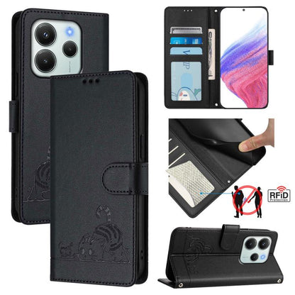 Cat Rat Embossed Pattern RFID Leather Phone Case with Lanyard, For Redmi Note 14 4G 164.84mm, For Redmi K80 5G / K80 Pro 5G, For Redmi Note 14 5G, For Redmi Note 14 Pro 5G