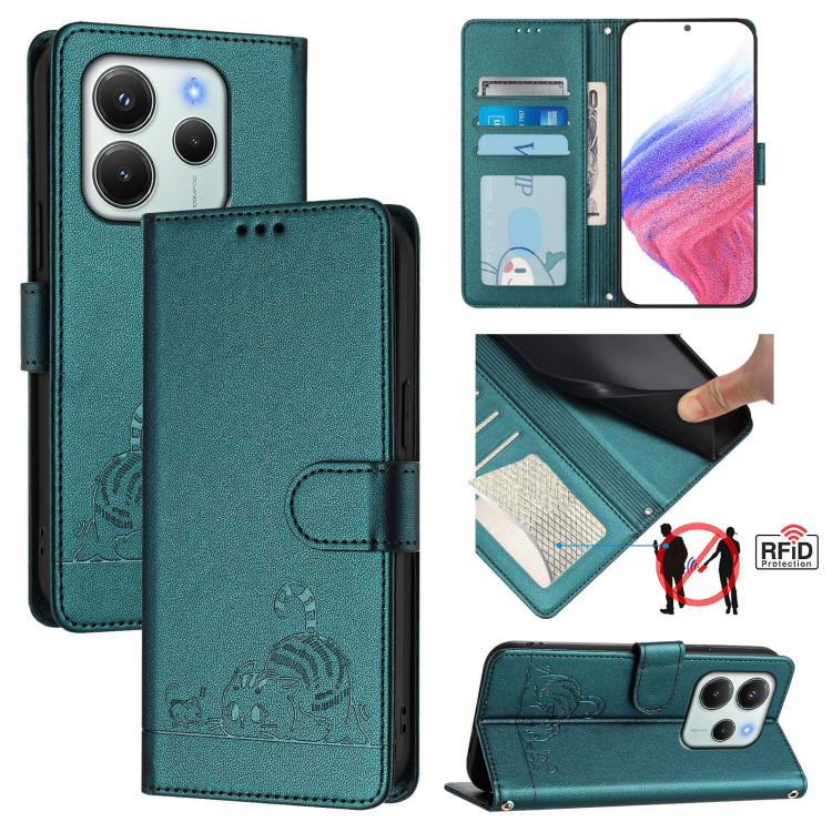Cat Rat Embossed Pattern RFID Leather Phone Case with Lanyard, For Redmi Note 14 4G 164.84mm, For Redmi K80 5G / K80 Pro 5G, For Redmi Note 14 5G, For Redmi Note 14 Pro 5G