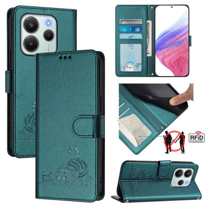 Cat Rat Embossed Pattern RFID Leather Phone Case with Lanyard, For Redmi Note 14 4G 164.84mm, For Redmi K80 5G / K80 Pro 5G, For Redmi Note 14 5G, For Redmi Note 14 Pro 5G