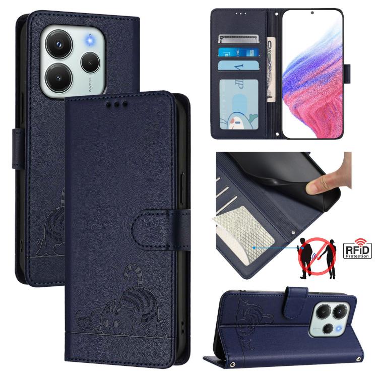 Cat Rat Embossed Pattern RFID Leather Phone Case with Lanyard, For Redmi Note 14 4G 164.84mm, For Redmi K80 5G / K80 Pro 5G, For Redmi Note 14 5G, For Redmi Note 14 Pro 5G