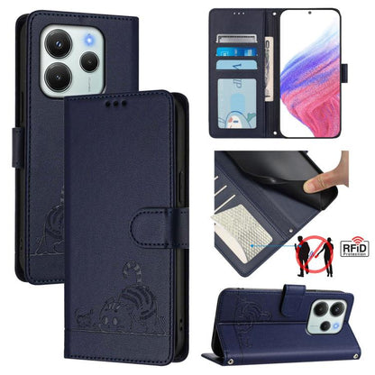 Cat Rat Embossed Pattern RFID Leather Phone Case with Lanyard, For Redmi Note 14 4G 164.84mm, For Redmi K80 5G / K80 Pro 5G, For Redmi Note 14 5G, For Redmi Note 14 Pro 5G