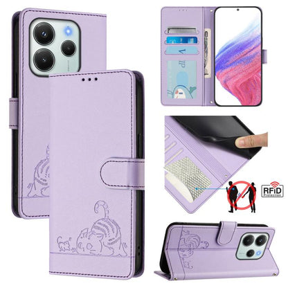 Cat Rat Embossed Pattern RFID Leather Phone Case with Lanyard, For Redmi Note 14 4G 164.84mm, For Redmi K80 5G / K80 Pro 5G, For Redmi Note 14 5G, For Redmi Note 14 Pro 5G