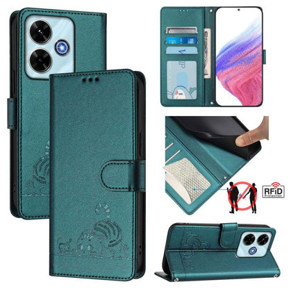 Cat Rat Embossed Pattern RFID Leather Phone Case with Lanyard, For Redmi 15 5G / 4G EU 171mm, For Redmi 13x 4G / 13 4G Global, For Redmi A5 4G 171.7mm / Poco C71, For Redmi K80 / K80 Pro