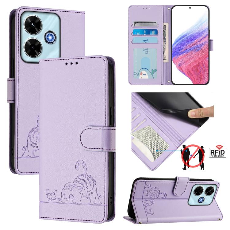 Cat Rat Embossed Pattern RFID Leather Phone Case with Lanyard