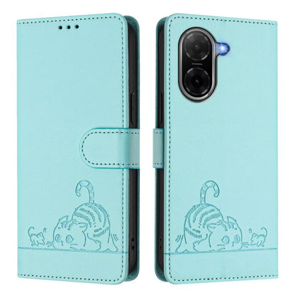 Cat Rat Embossed Pattern RFID Leather Phone Case with Lanyard, For Redmi A5 4G 171.7mm / Poco C71, For Redmi K80 / K80 Pro, For Redmi Note 14 4G 164.84mm, For Redmi K80 5G / K80 Pro 5G