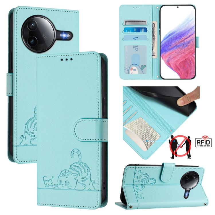 Cat Rat Embossed Pattern RFID Leather Phone Case with Lanyard, For Redmi A5 4G 171.7mm / Poco C71, For Redmi K80 / K80 Pro, For Redmi Note 14 4G 164.84mm, For Redmi K80 5G / K80 Pro 5G