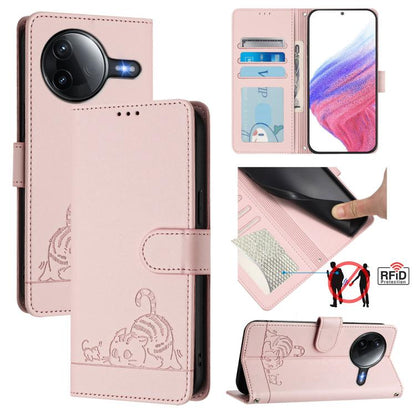 Cat Rat Embossed Pattern RFID Leather Phone Case with Lanyard