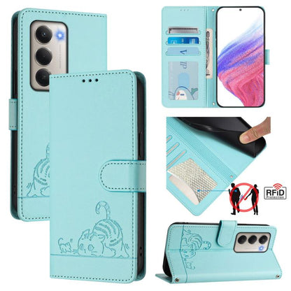 Cat Rat Embossed Pattern RFID Leather Phone Case with Lanyard