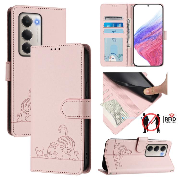 Cat Rat Embossed Pattern RFID Leather Phone Case with Lanyard